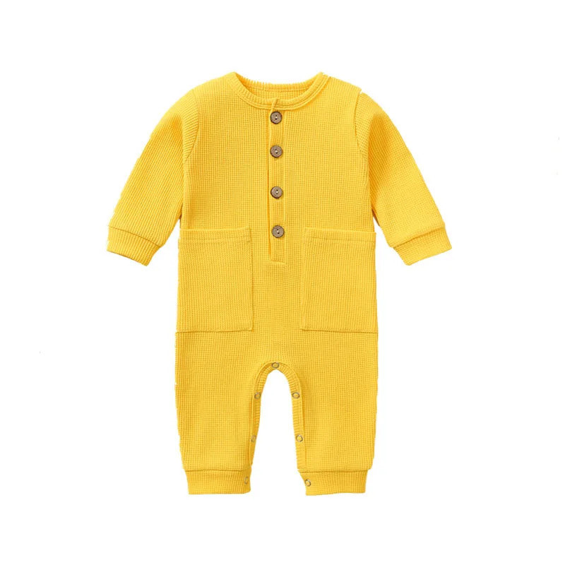 Baby Romper Cotton Solid Soft Infant Jumpsuit Yellow