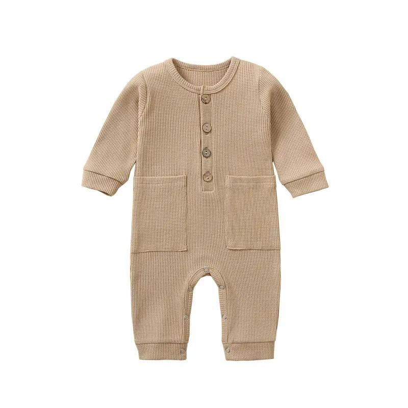 Romper Cotton Solid Soft Infant Jumpsuit Khaki