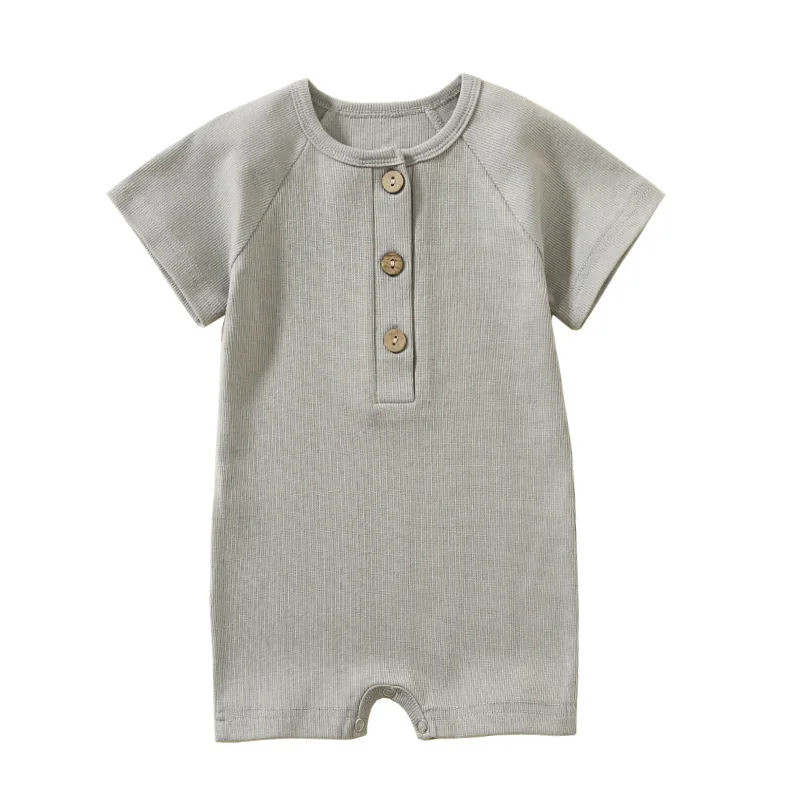 Short Sleeve Ribbed  Playsuit  Light Gray