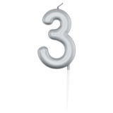 6cm Number 3 Metallic Silver Birthday Candle (1)