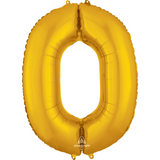 A 34 inch Anagram Gold Number 0 Foil Balloon, manufactured by Anagram.