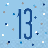 13th Birthday Glitz Blue & Silver Paper Napkins (16)