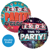 An 18 inch Tick-Tock Time To Party Foil Balloon, manufactured by Sensations.