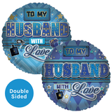 An 18 inch Love To My Husband Foil Balloon, manufactured by Sensations.