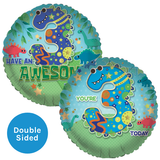An 18 inch Awesome Dinos Age 3 Foil Balloon, manufactured by Sensations.