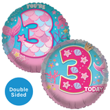 An 18 inch Mermaid Magic Age 3 Foil Balloon, manufactured by Sensations.