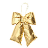 A 24cm gold fabric bow decoration, manufactured by Rico Design.