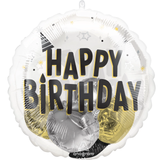 A 20 inch Happy Birthday Metallic Colours Insider Balloon, manufactured by Anagram.