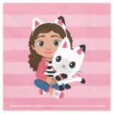 A Pack of 20 Gabby's Dollhouse Pink Paper Napkins, manufactured by PartyDeco.