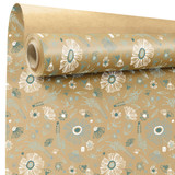 A roll of Regola green patterned natural kraft paper, manufactured by Clayrtons. A roll of Regola green patterned natural kraft paper, manufactured by Clayrtons.