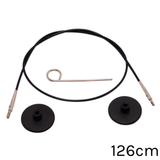 A black KnitPro Interchangeable Circular Knitting Needle Cable, measuring approx. 126cm.