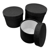 A Set of 3 Black Round Textured Hat Boxes.