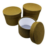 A Set of 3 Olive Green Round Textured Hat Boxes.