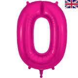 A 34 inch Bright Pink Number 0 Foil Balloon, manufactured by Oaktree. A 34 inch Bright Pink Number 0 Foil Balloon, manufactured by Oaktree.
