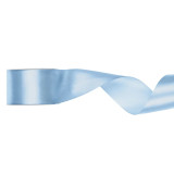 A spool of Light Misty Blue Satin Ribbon, measuring approx. 50mm x 25m. A spool of Light Misty Blue Satin Ribbon, measuring approx. 50mm x 25m.