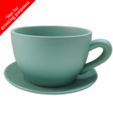 A Duck Egg Ceramic Teacup with Saucer.