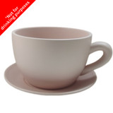 A Dusky Pink Ceramic Teacup with Saucer.
