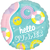 An 18 inch hello summer pastel beach club foil balloon, manufactured by Anagram.