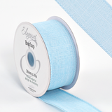 A reel of Light Blue Burlap Wired Edge Ribbon, measuring approx. 38mm x 10m.