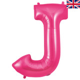 A 34 inch Oaktree Pink Letter J Foil Balloon, manufactured by Oaktree.