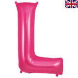 A 34 inch Oaktree Pink Letter L Foil Balloon, manufactured by Oaktree.
