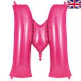 A 34 inch Oaktree Pink Letter M Foil Balloon, manufactured by Oaktree.