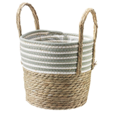 A Sage Green Stripe Medium Caspian Natural Basket, measuring approx. 26cm.
