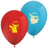 A pack of 8 11" red & blue Pokémon latex balloons.
