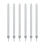 A pack of 12.5cm Plain Silver Birthday Candles, manufactured by Party Deco.