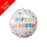 A 9 inch Happy Birthday Pastel Stars Foil Balloon, manufactured by Unique.