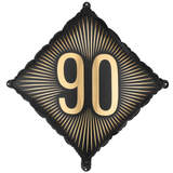 An 18 inch Black & Gold Age 90 Diamond Foil Balloon, manufactured by PartyDeco.