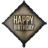 An 18 inch Black & Gold Happy Birthday Diamond Foil Balloon, manufactured by PartyDeco.