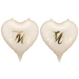 A pack of 2 18 inch Mr & Mrs Beige Heart Foil Balloons, manufactured by PartyDeco.