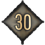 An 18 inch Black & Gold Age 30 Diamond Foil Balloon, manufactured by PartyDeco.