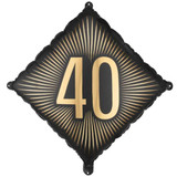 An 18 inch Black & Gold Age 40 Diamond Foil Balloon, manufactured by PartyDeco.