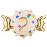 A 24 inch Age 2 Candy Shape Foil Balloon, manufactured by PartyDeco.