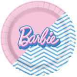 A pack of 8 Barbie Style Paper Plates, manufactured by Unique.