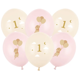 A pack of 12 inch Pale Pink Mice Number 1 Latex Balloons, manufactured by PartyDeco.