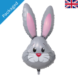 A 35 inch grey cute rabbit head foil balloon, manufactured by Oaktree.