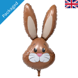 A 35 inch brown cute rabbit head foil balloon, manufactured by Oaktree.