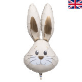 A 35 inch ivory gold cute rabbit head foil balloon, manufactured by Oaktree.