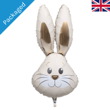 A 35 inch ivory gold cute rabbit head foil balloon, manufactured by Oaktree.