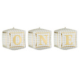 A pack of 3 12 inch One Foil Balloon Cubes, manufactured by PartyDeco.