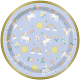 A pack of 8 Dainty Unicorn Paper Plates, manufactured by Unique.
