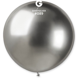 A 31" Shiny Silver Latex Balloon, manufactured by Gemar.