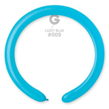 A pack of 100 2" Standard Light Blue Entertainer Balloons, manufactured by Gemar.