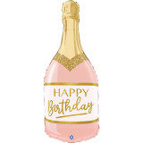 A 32 inch Pink Birthday Bottle Foil Balloon, manufactured by Grabo.