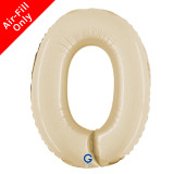 A 14 inch Cream Number 0 Satin Foil Balloon, manufactured by Grabo.