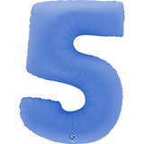 A 40 inch Lotus Blue Number 5 Soft Matte Foil Balloon, manufactured by Grabo.