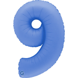 A 40 inch Lotus Blue Number 9 Soft Matte Foil Balloon, manufactured by Grabo.